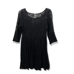 Free People Mosaic Black Dress 3/4 Sleeve Lace Scoop Neck Lightweight NWT XS